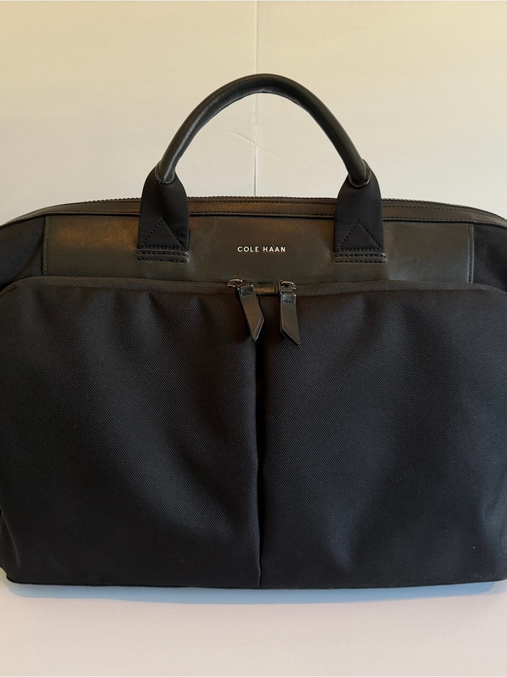 Cole Haan Black Laptop Briefcase with Shoulder Strap and Top Handles